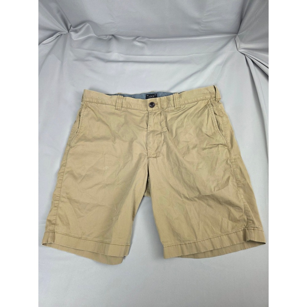 J.Crew Stretch Chino Shorts Mens 33 Khaki Tan 9 Inch Inseam Cotton Blend